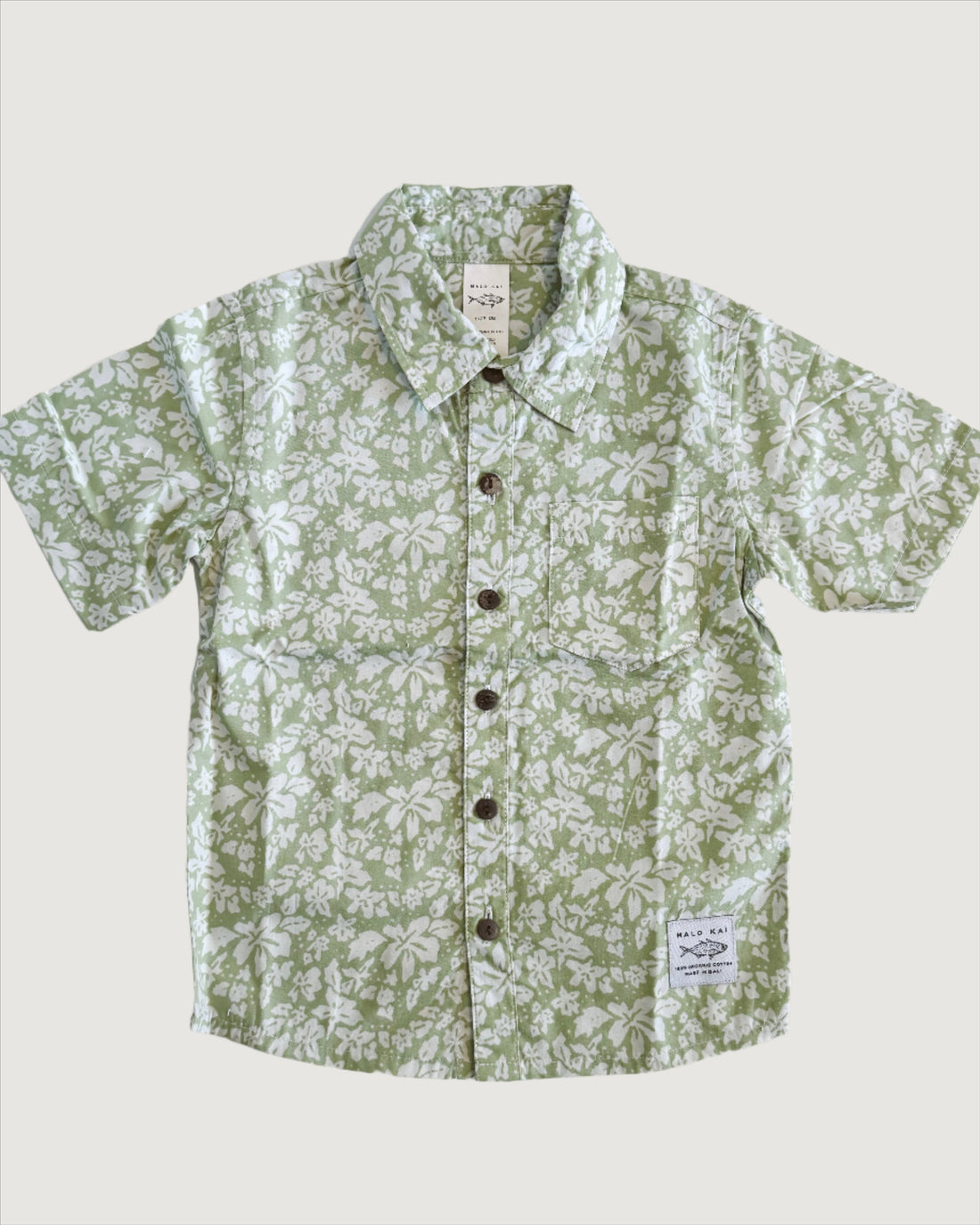 Green Hibiscus Kids Aloha Shirt